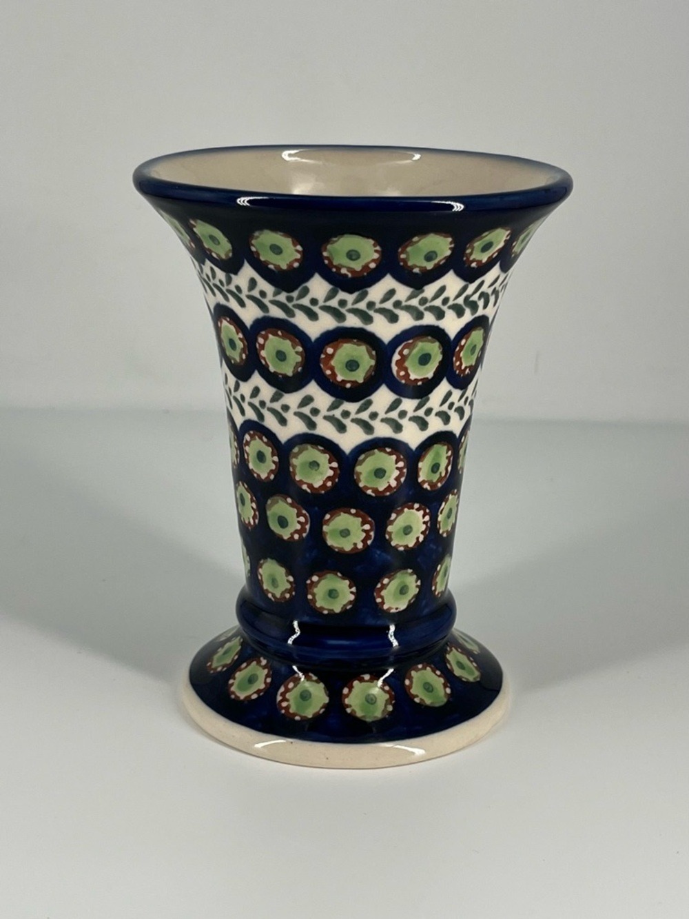 Boleslawiec Hand-Painted Polish Pottery Vase in Blue and Green